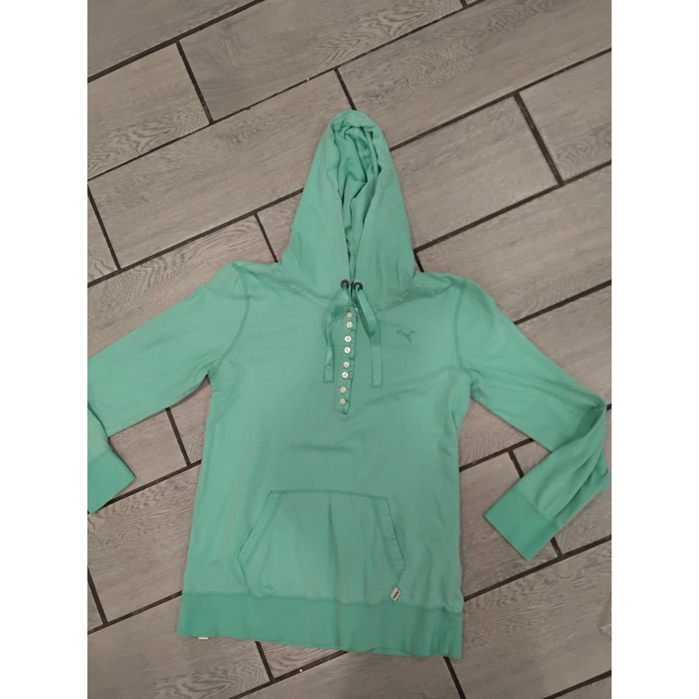 Puma Sportlifestyle Womens Henley Hoodie‎ Mint Green Button Neck Sweatshirt L